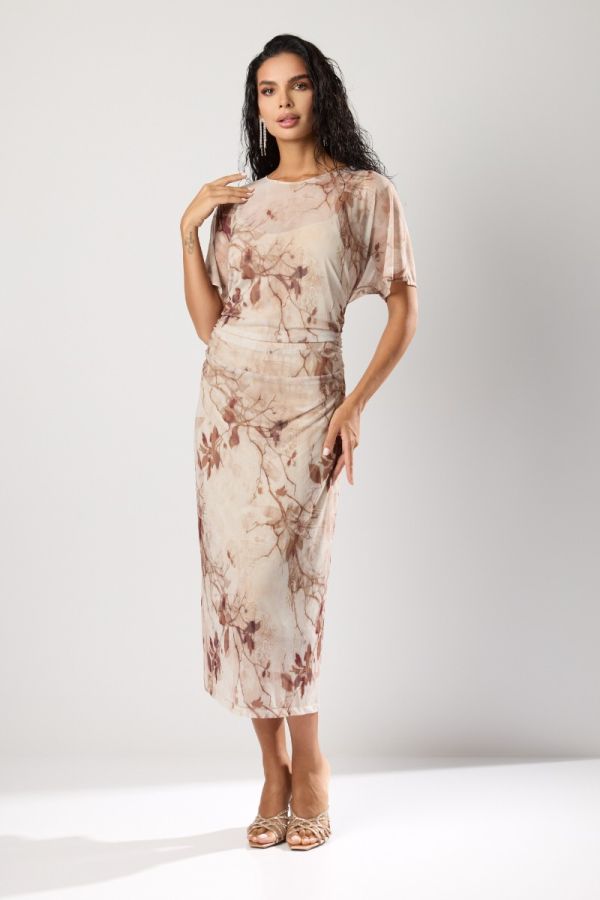 Jaffa Brown Printed Elegant Dress