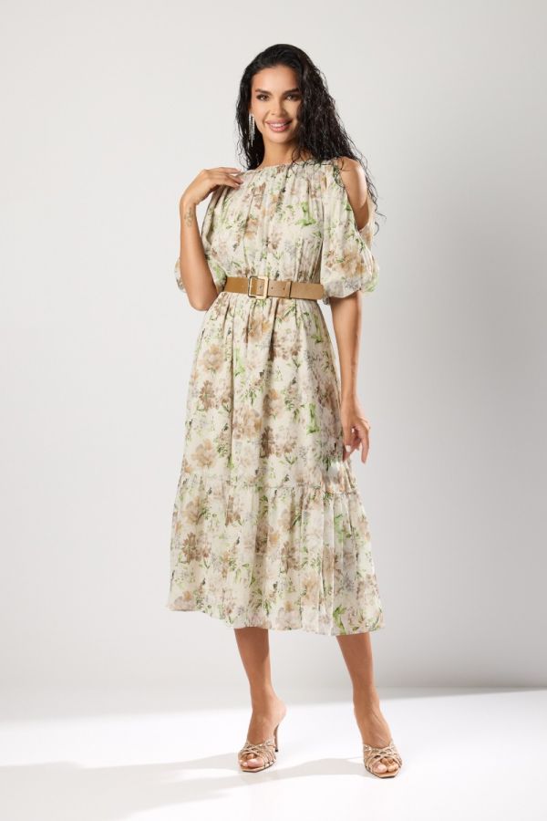 Roxela Green Floral Elegant Dress