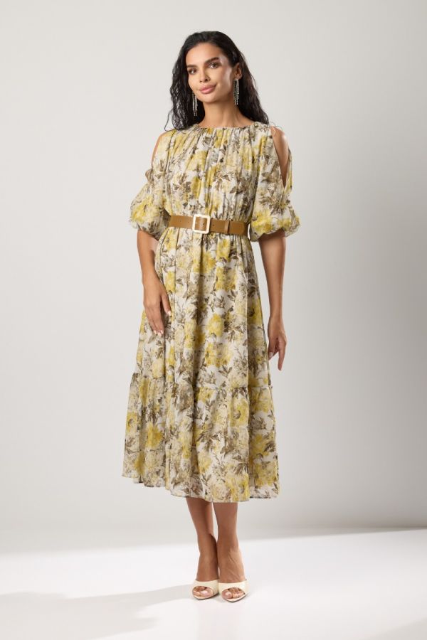 Roxela Yellow Floral Elegant Dress